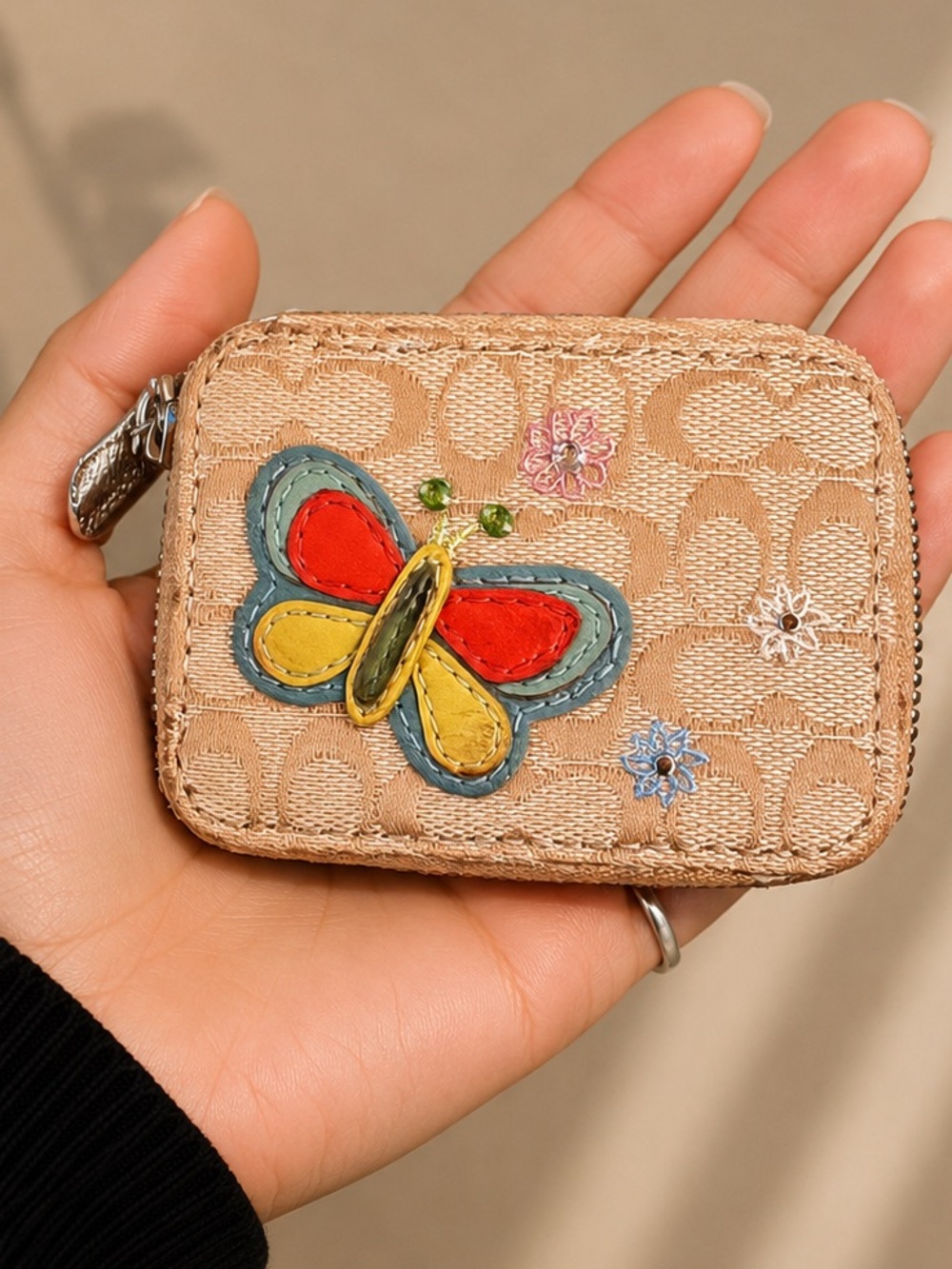 COACH Triple Pill Case Butterfly Applique RARE